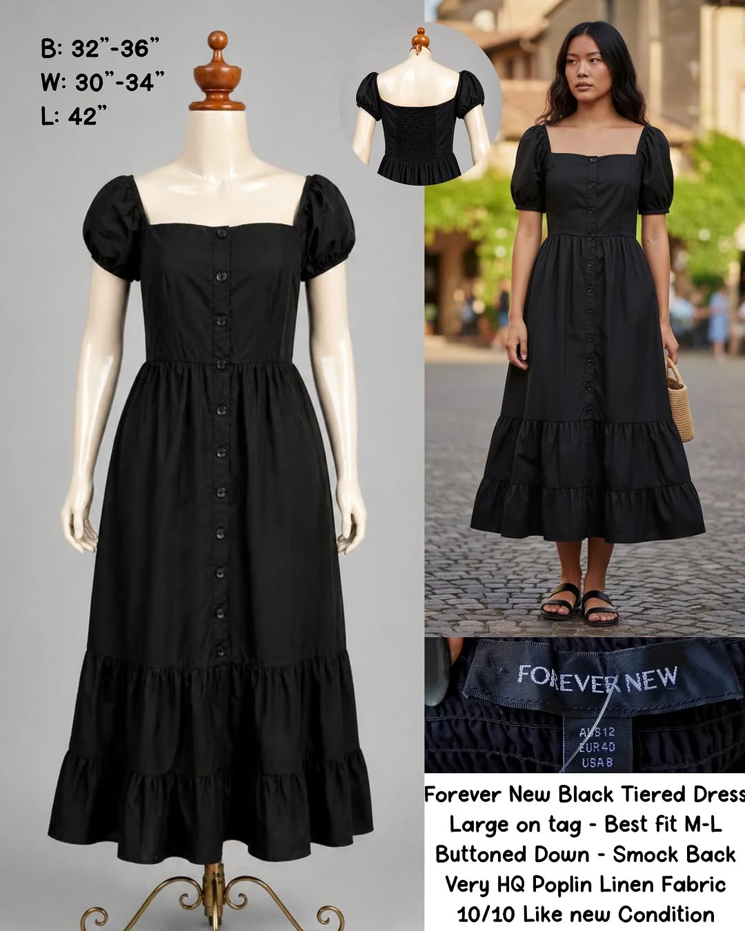 Forever New Black Tiered Dress